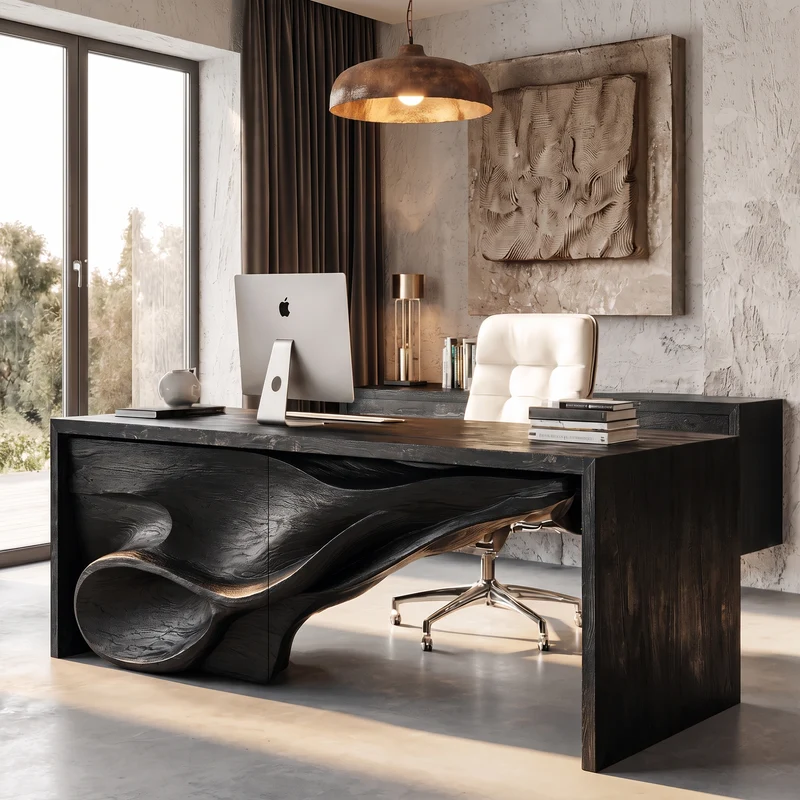 Sculptural Writing Desk Handcrafted Storage Design For Executive Home Office SINLHADE168