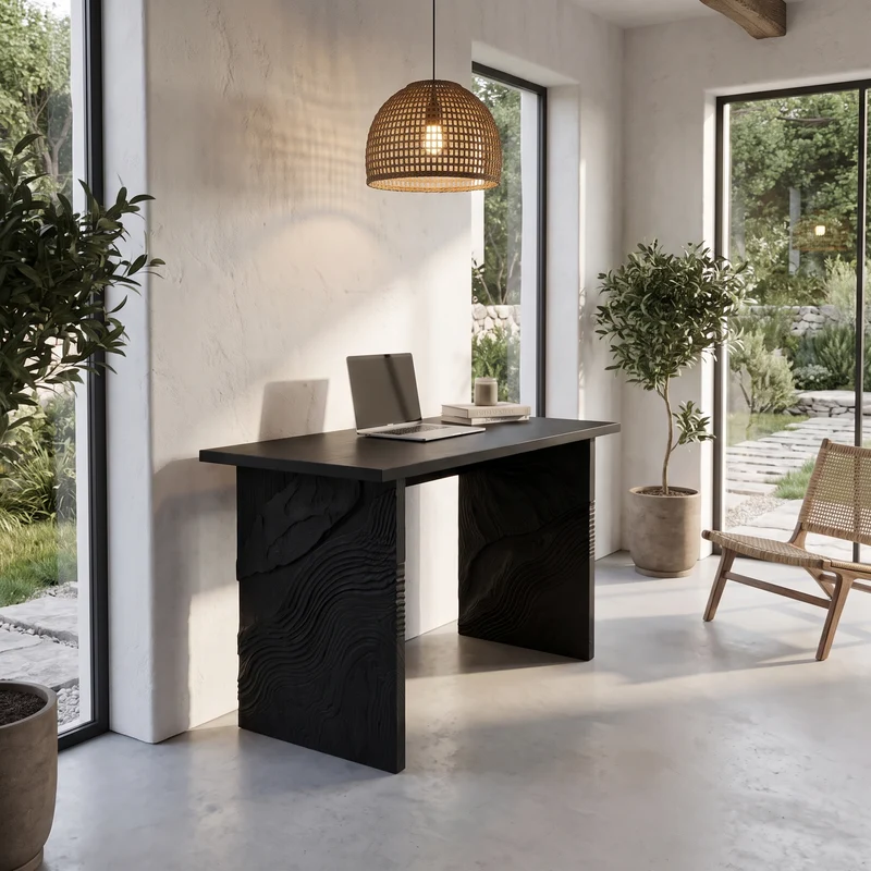 Organic Modern Writing Desk Handcrafted Storage Design For Executive Home Office SINLHADE165