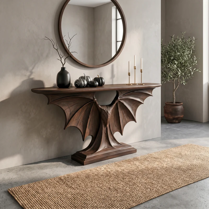 Modern Halloween Console Table With Sculptural Bat Wing Design For Living Room And Entryway SINLSACS677