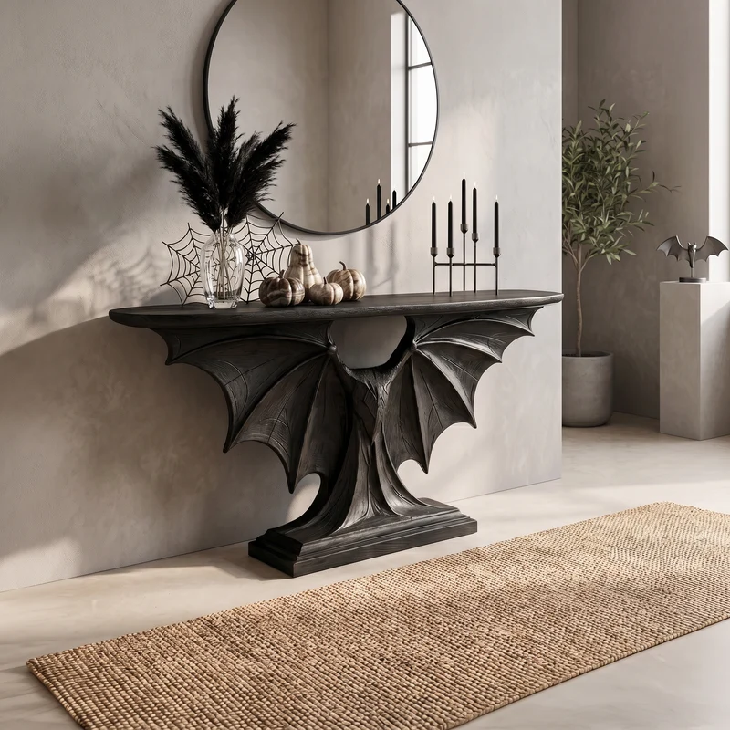 Modern Halloween Console Table With Sculptural Bat Wing Design For Living Room And Entryway SINLSACS677