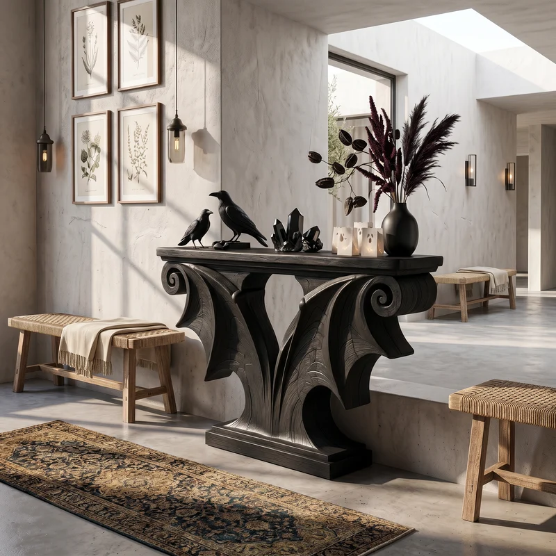 Rustic Halloween Console Table With Sculptural Bat Wing Design For Entryway And Living Room SINLSACS676