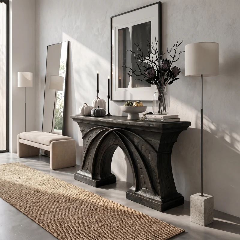 Rustic Console Table Handcrafted Flowing Sculptural Design For Living Room Entryway SINLSACS674