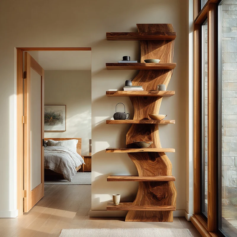 Organic Modern Wood Standing Shelf For Living Room RTTHHNSS001