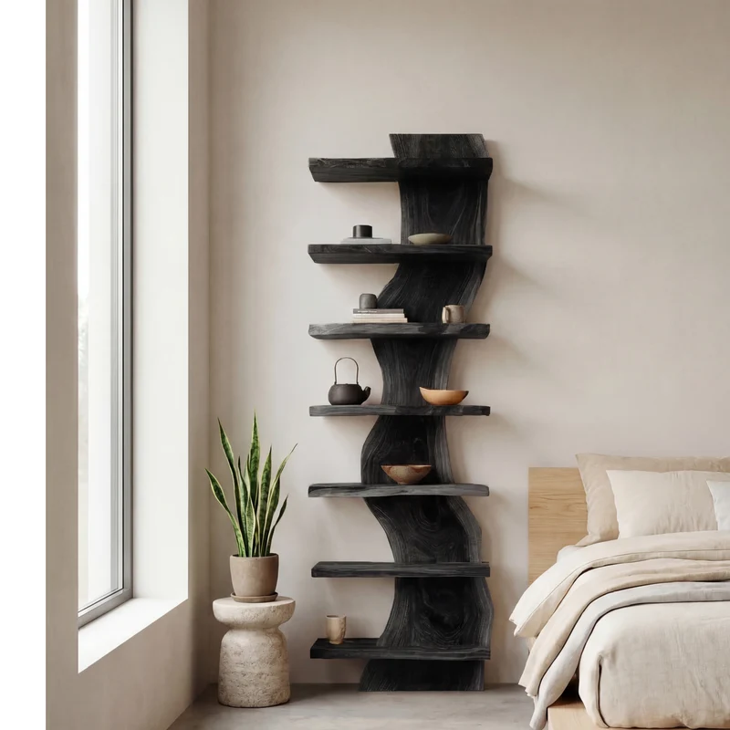 Organic Modern Wood Standing Shelf For Living Room RTTHHNSS001