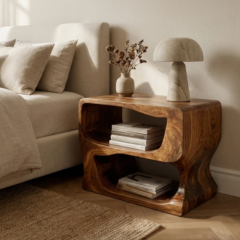 Organic Modern Wooden Nightstand For Bedroom RTTHHNNS030