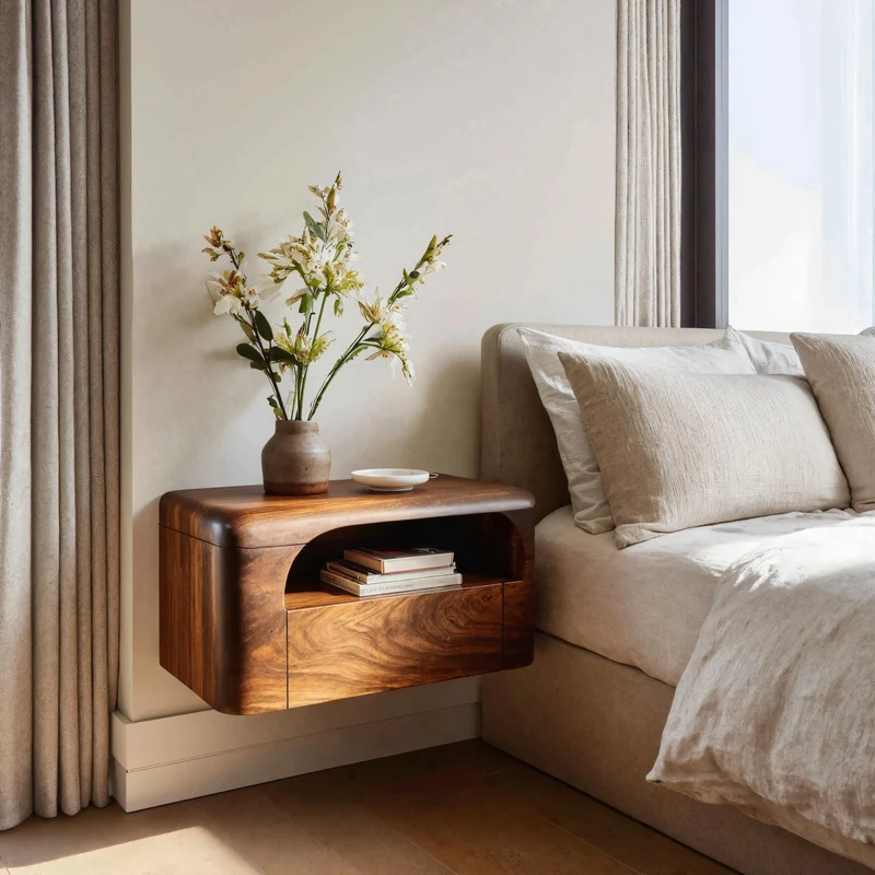 Organic Wall Mounted Bedside Table With Drawer For Bedroom RTTHHNNS007