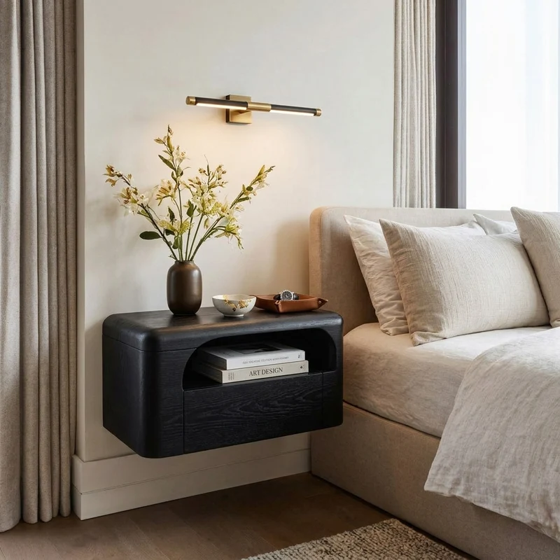 Organic Wall Mounted Bedside Table With Drawer For Bedroom RTTHHNNS007