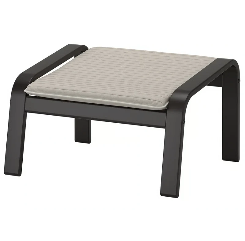 POANG Footstool frame, black-brown with cushion, light beige