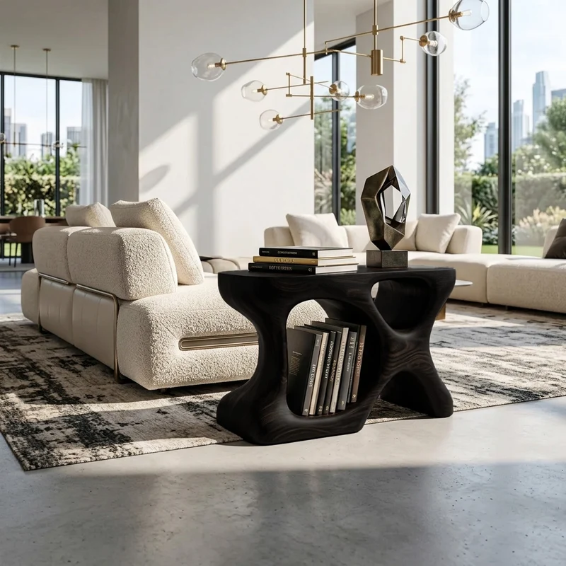 Minimalist Sculptural Wood Side Table With Storage For Living Room RTTHHNSTA017
