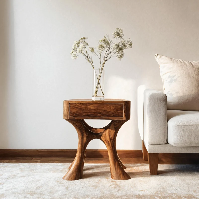 Unique Sculptural Side Table With Drawer For Living Room RTTHHNSTA001