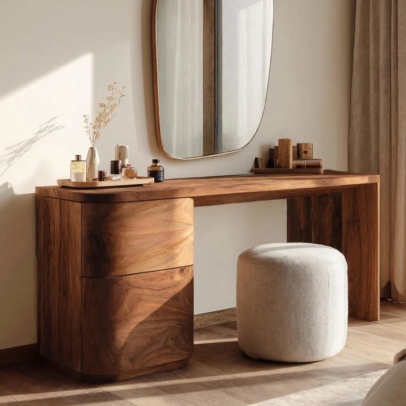 Modern Sculptural Vanity Table With Drawer Storage For Bedroom RTTHHNVAN011