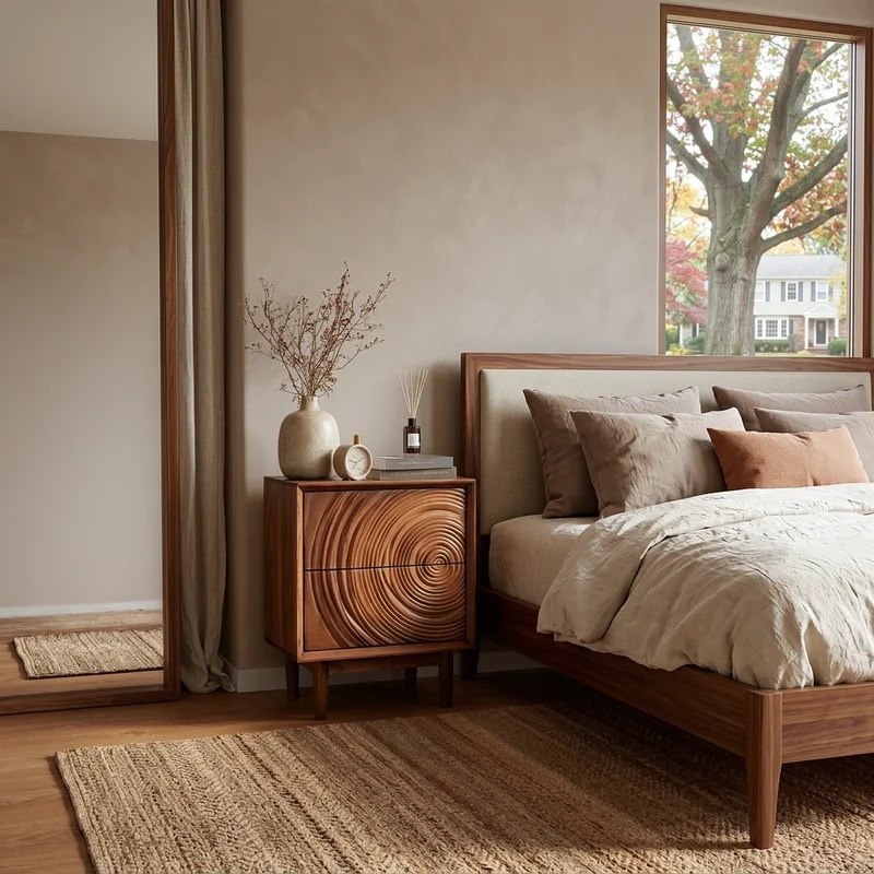 Minimalist Wooden Nightstand With Sculptural Door For Modern Bedroom RTTHTTNS026