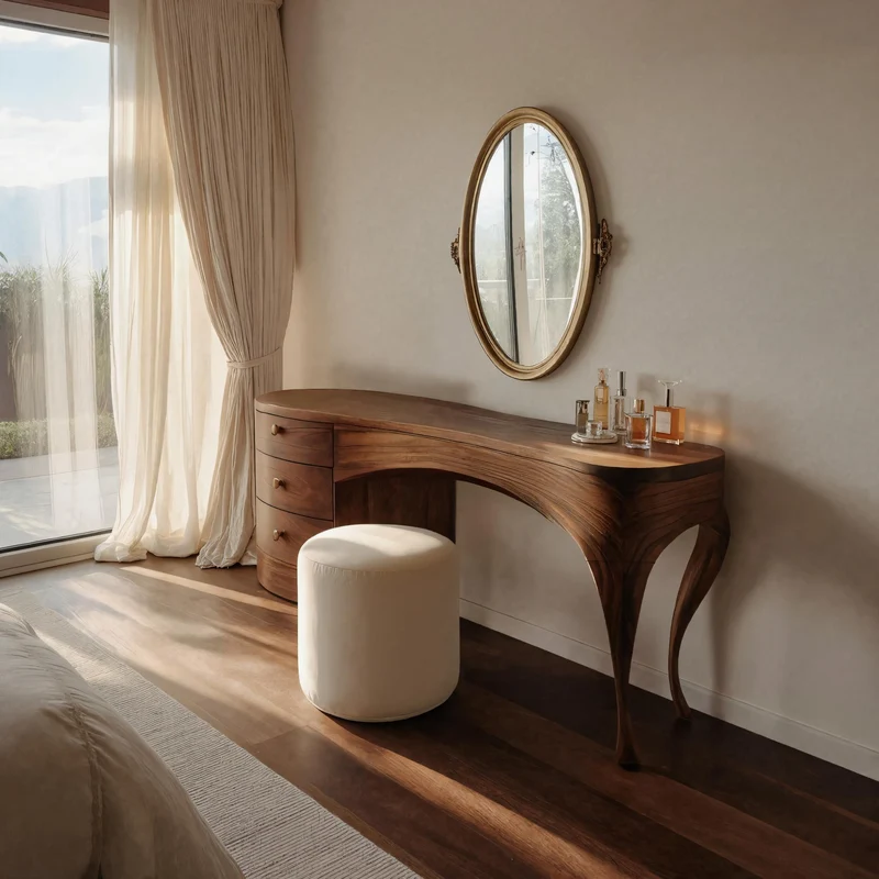Handcrafted Wood Vanity Table With Sculptural Legs For Dressing Space SITHTTMV025