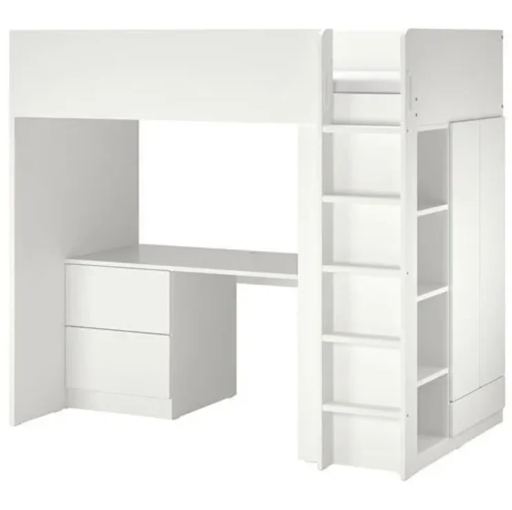 SMASTAD Loft bed frame w desk and storage, white, 90x200 cm