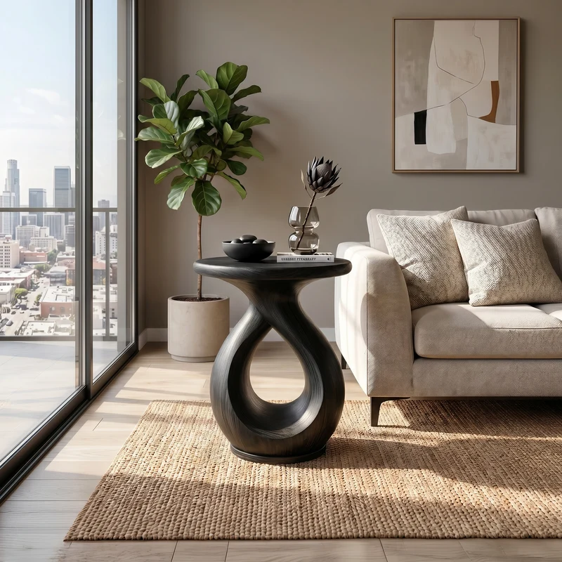 Japandi Twisted Side Table Contemporary Reading Nook SILDTTRSTA032