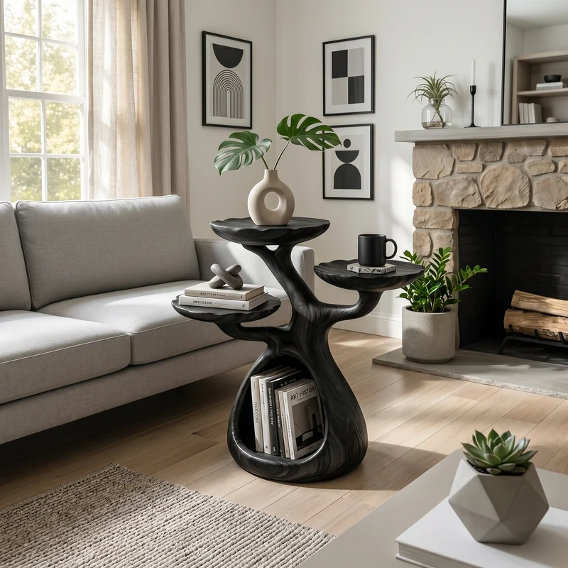 Contemporary Display Shelf Side Table Fireplace Lounge SILDTTRSTA025
