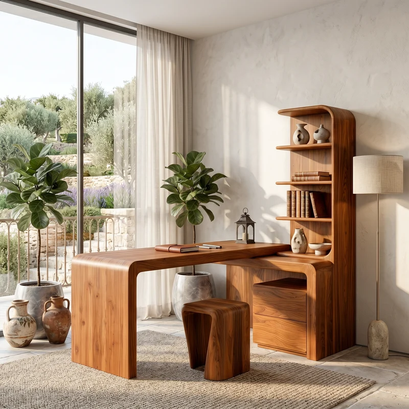Modern Desk With Built In Bookshelf For Home Office And Workspace SINLSADK155
