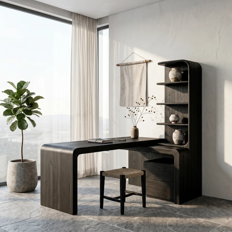 Modern Desk With Built In Bookshelf For Home Office And Workspace SINLSADK155