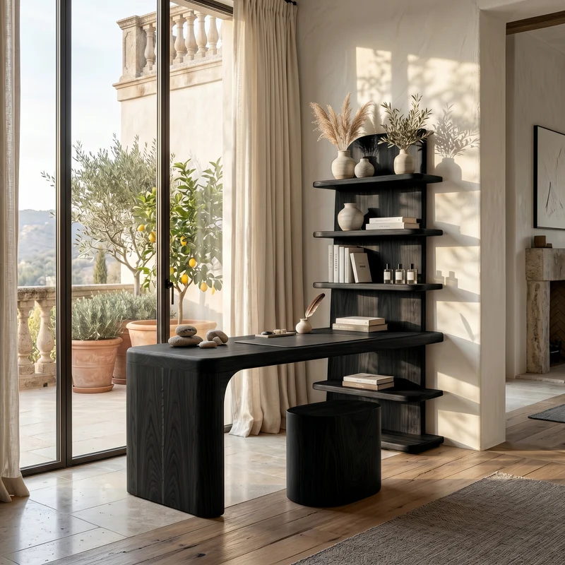 Handcrafted Desk With Open Bookshelf Design For Bedroom And Workspace SINLSADK154