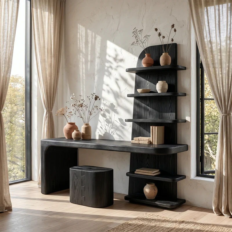 Minimal Desk With Built In Bookcase And Drawers For Study Room SINLSADK151