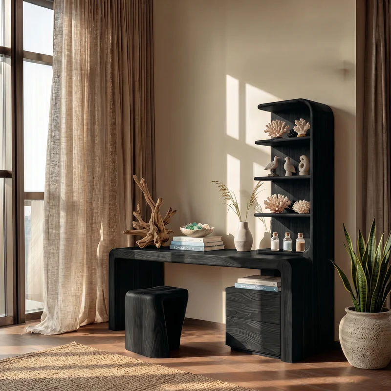 Modern Desk With Built In Storage Shelves And Drawers For Home Office SINLSADK149