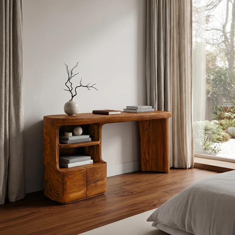Modern Writing Desk With Open Storage Shelves For Home Office SINLSADK148