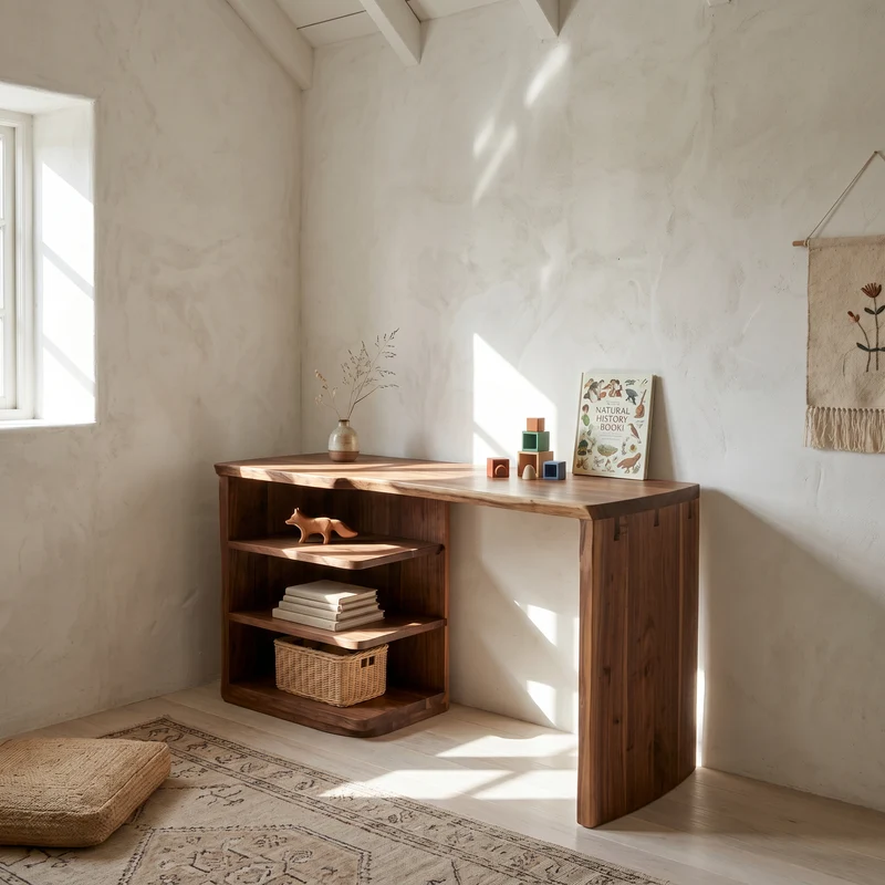 Scandinavian Desk With Built In Storage Shelves For Home Office And Workspace SINLSADK146