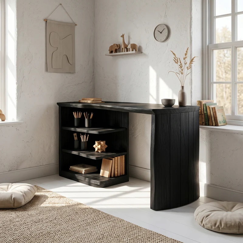 Scandinavian Desk With Built In Storage Shelves For Home Office And Workspace SINLSADK146