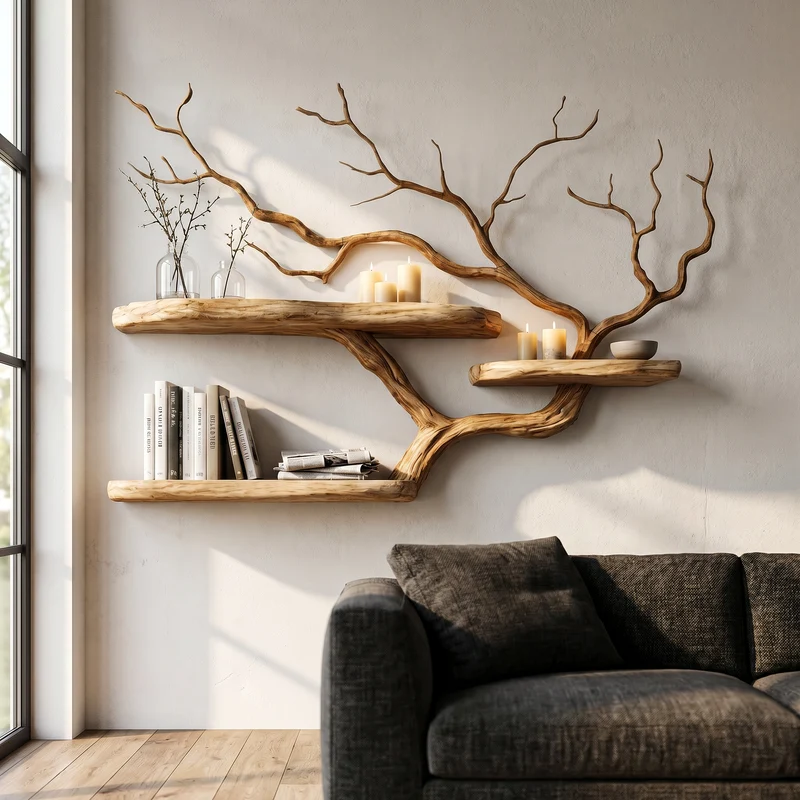 Handcrafted Tree Branch Floating Shelf For Living Room Decor SINLHAFL558