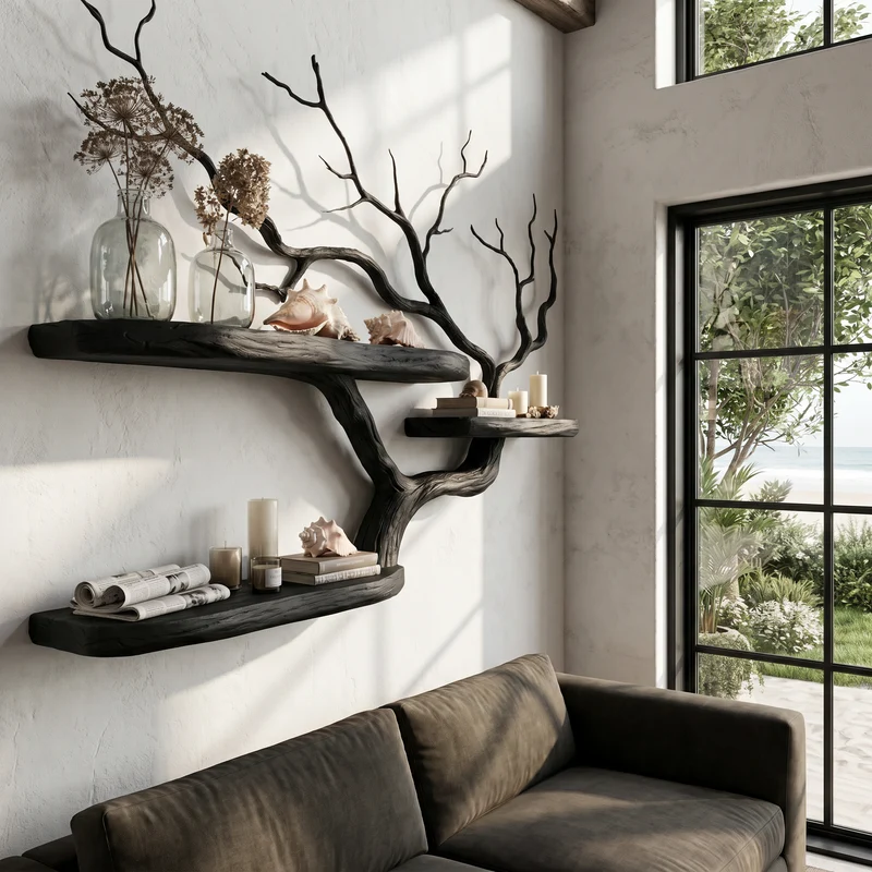 Handcrafted Tree Branch Floating Shelf For Living Room Decor SINLHAFL558