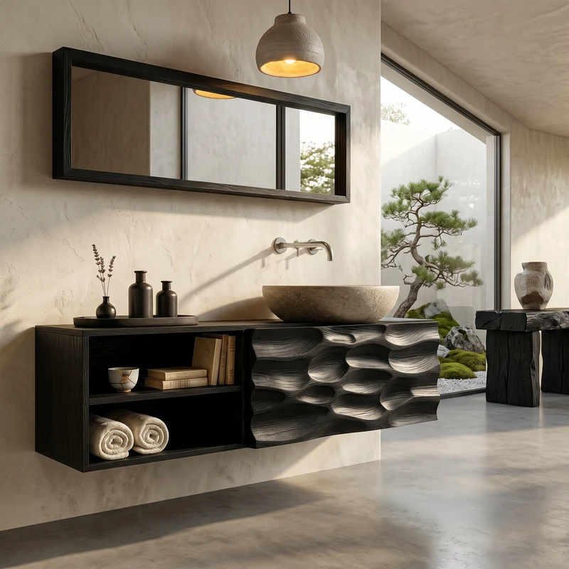 Handcrafted Organic Bathroom Vanity With Floating Storage Cabinet For Bathroom SINLHABRV313