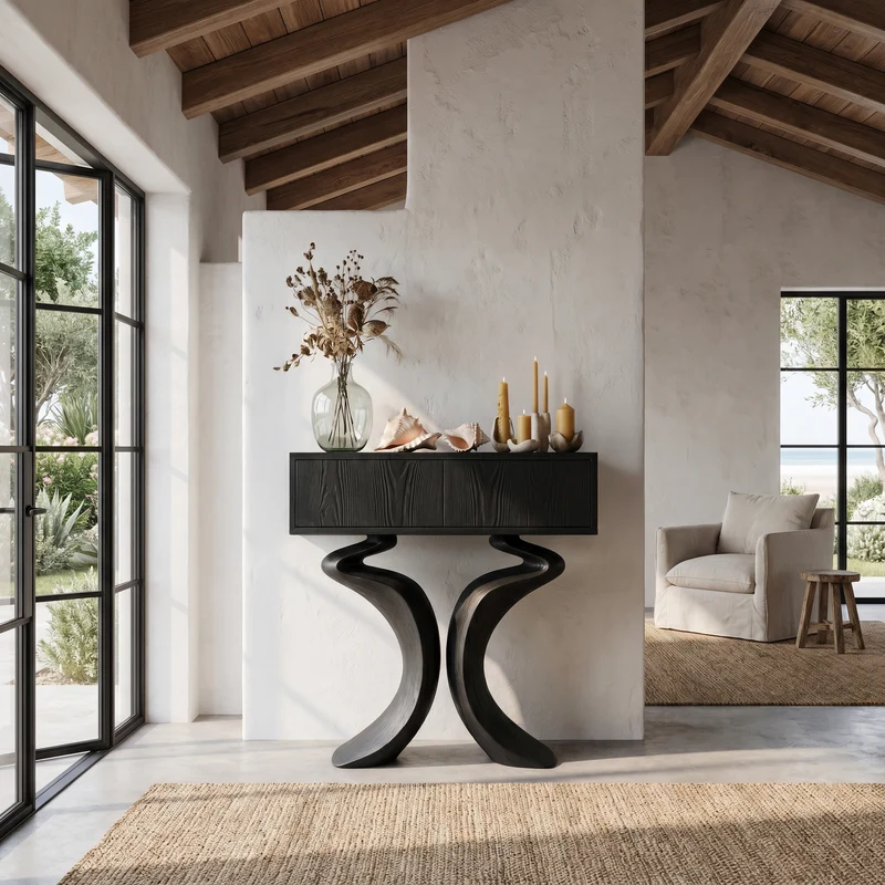 Organic Console Table With Hidden Storage Cabinet For Living Room And Entryway SINLHAFL558