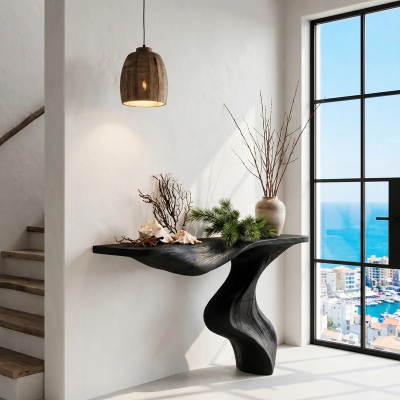 Modern Console Table With Statement Sculptural Base For Living Room SINLHACS664