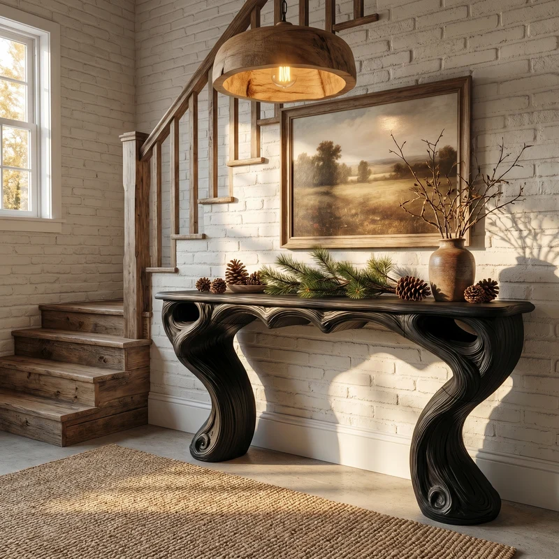 Organic Console Table With Hidden Drawers For Entryway Living Room And Hallway SINLHACS663