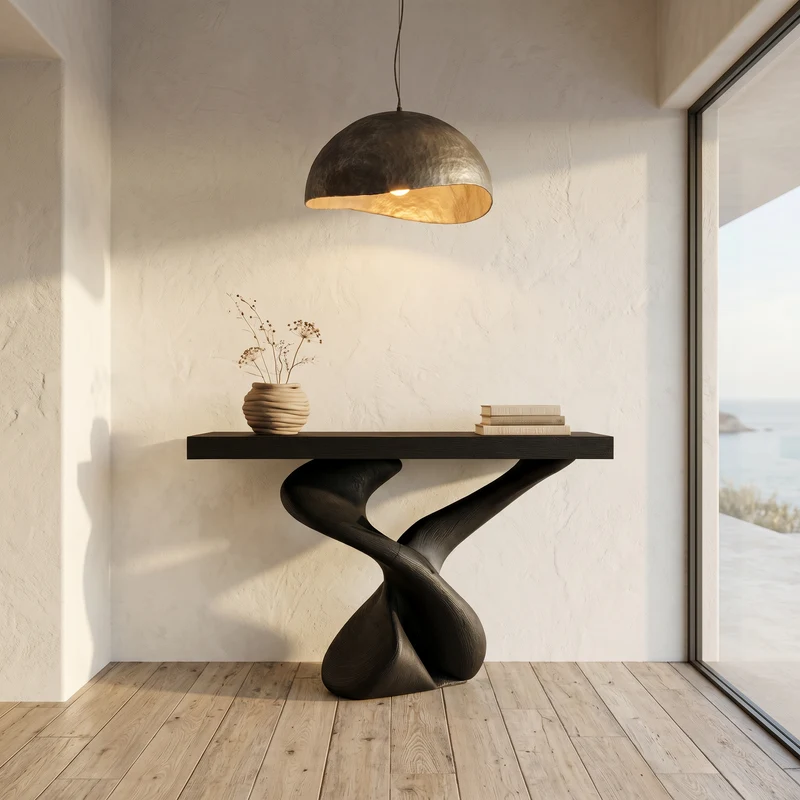 Organic Sculptural Console Table With Artistic Curved Base For Entryway SINLHACS659