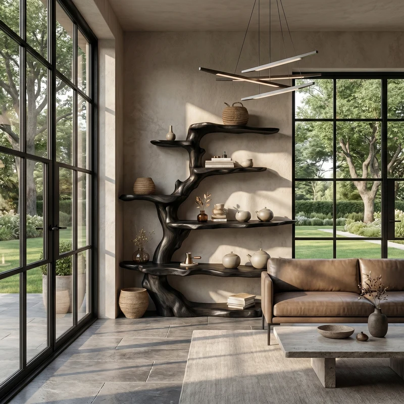 Sculptural Tree Bookshelf Natural Wood Storage For Reading Nook SINLHATB755
