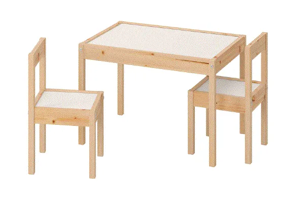 LATT Children's table w 2 chairs, white/pine