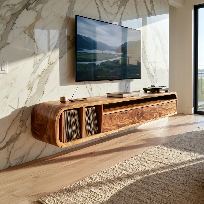 Floating Walnut TV Cabinet Vinyl Record Storage SILDTTRTVC121