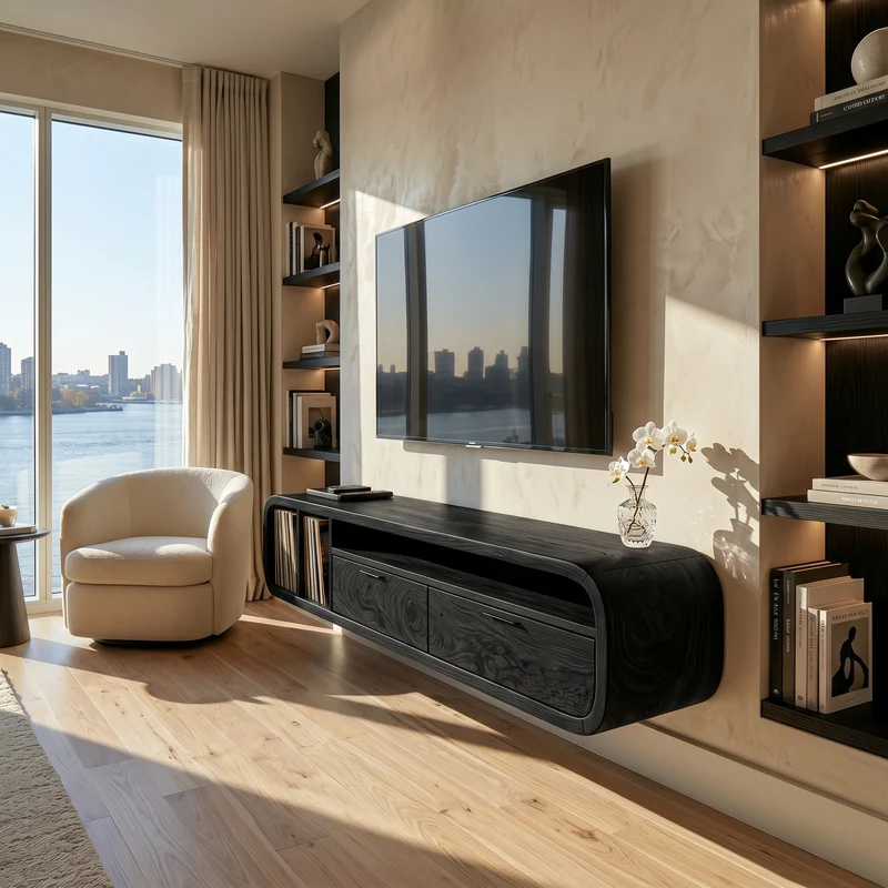 Floating Walnut TV Cabinet Vinyl Record Storage SILDTTRTVC121