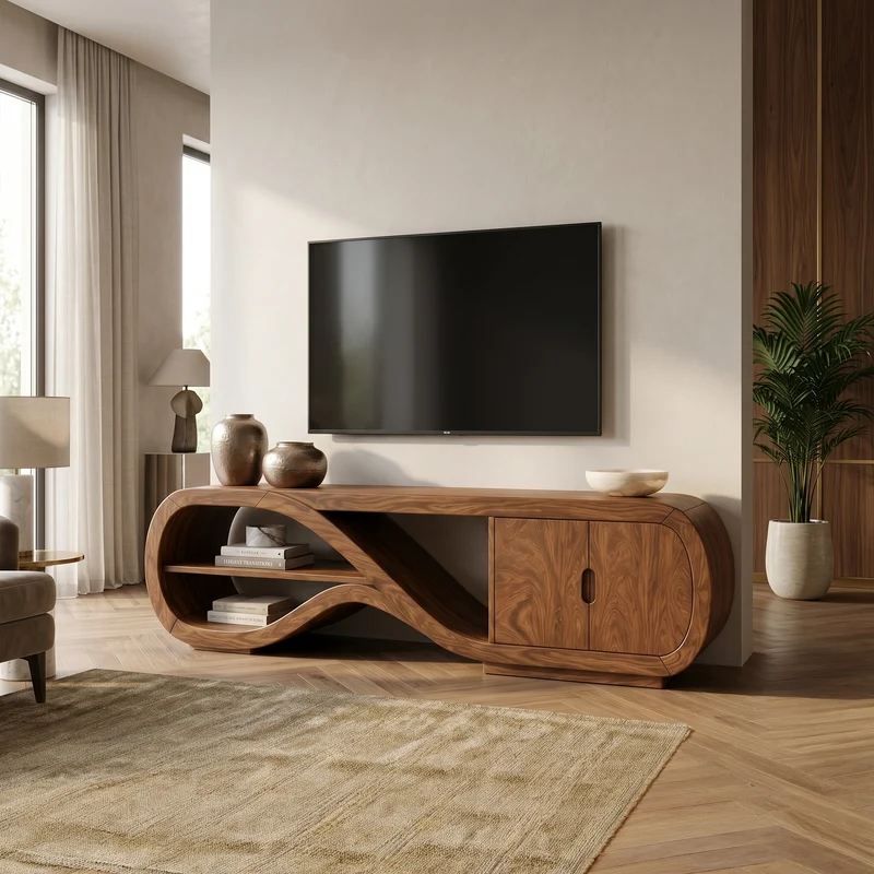 Organic Curved TV Cabinet Contemporary Living Room SILDTTRTVC119