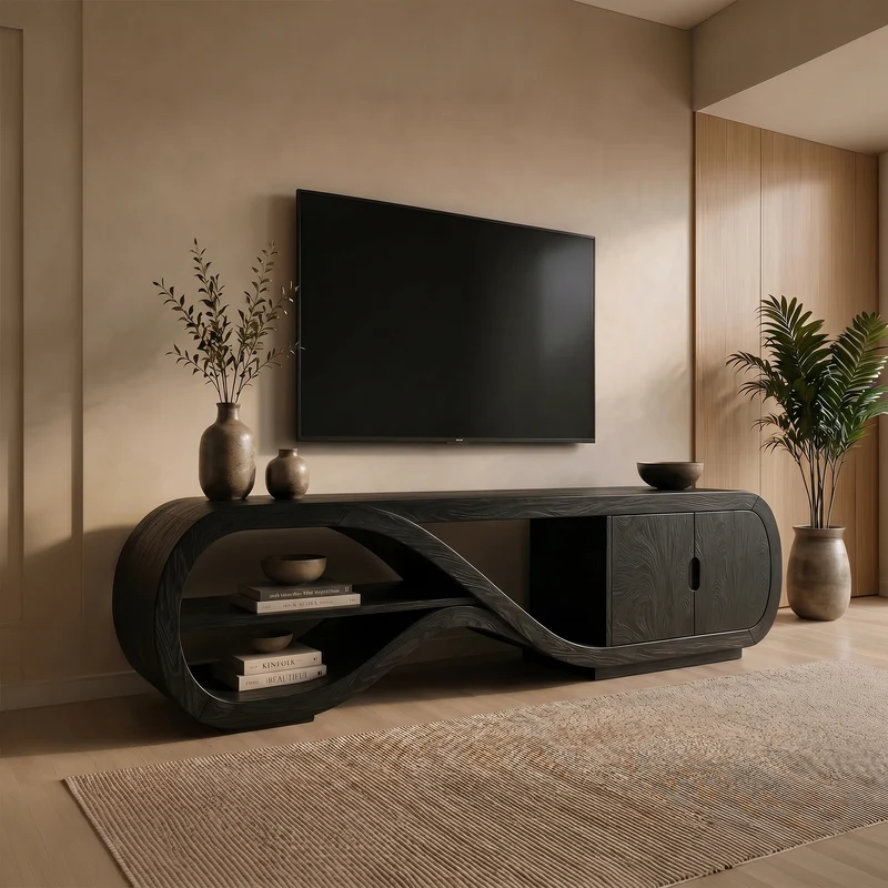 Organic Curved TV Cabinet Contemporary Living Room SILDTTRTVC119