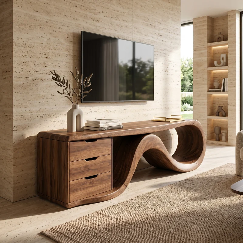 Wave Form Wooden Media Console Luxury Residence SILDTTRTVC118