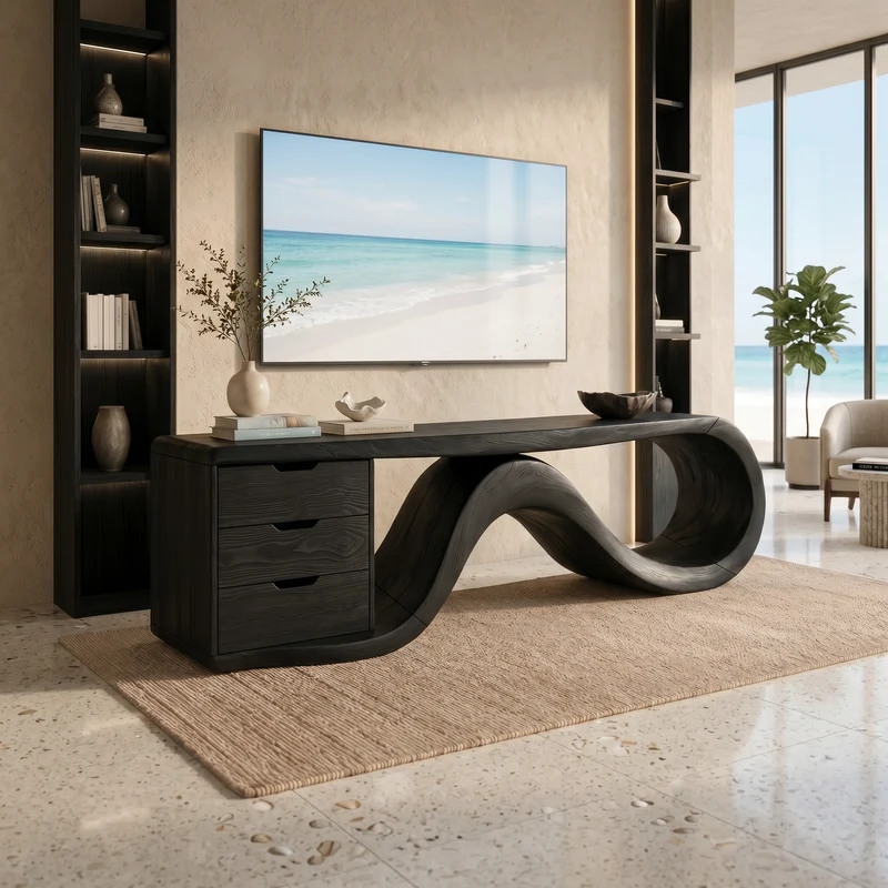 Wave Form Wooden Media Console Luxury Residence SILDTTRTVC118