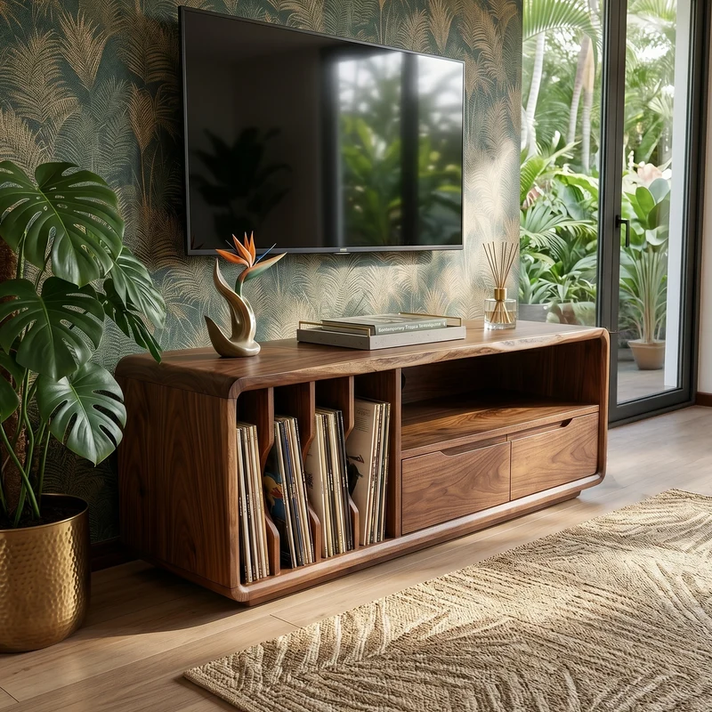 Handmade Wooden TV Cabinet Organic Curved Form SILDTTRTVC114