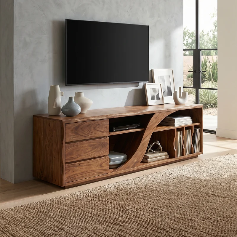 Sculptural Walnut TV Stand Modern Minimalist Interior SILDTTRTVC117