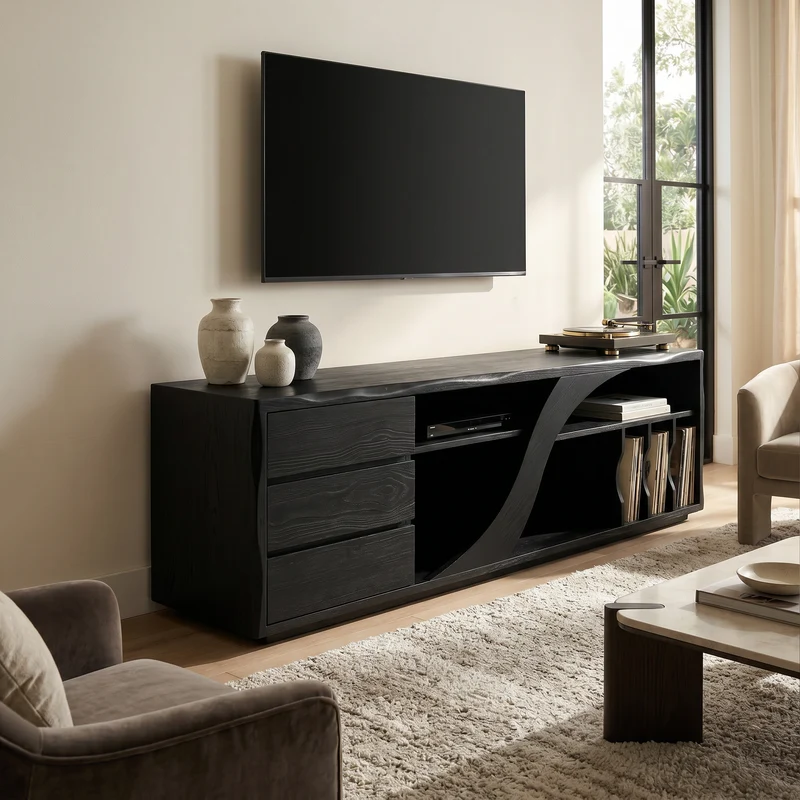 Sculptural Walnut TV Stand Modern Minimalist Interior SILDTTRTVC117