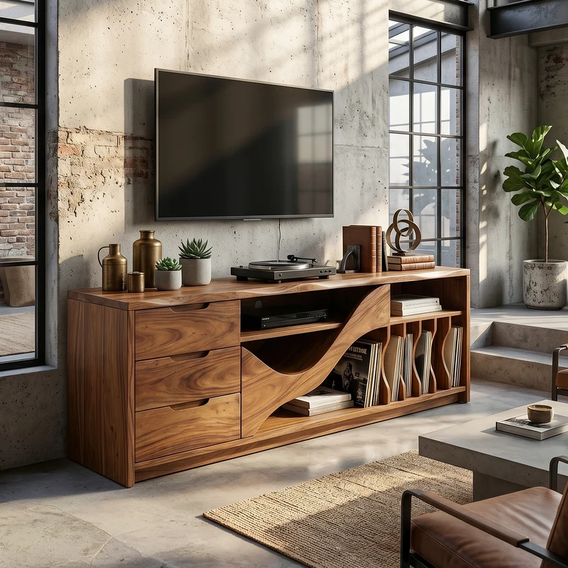 Industrial Wooden TV Cabinet Contemporary Loft Living SILDTTRTVC116