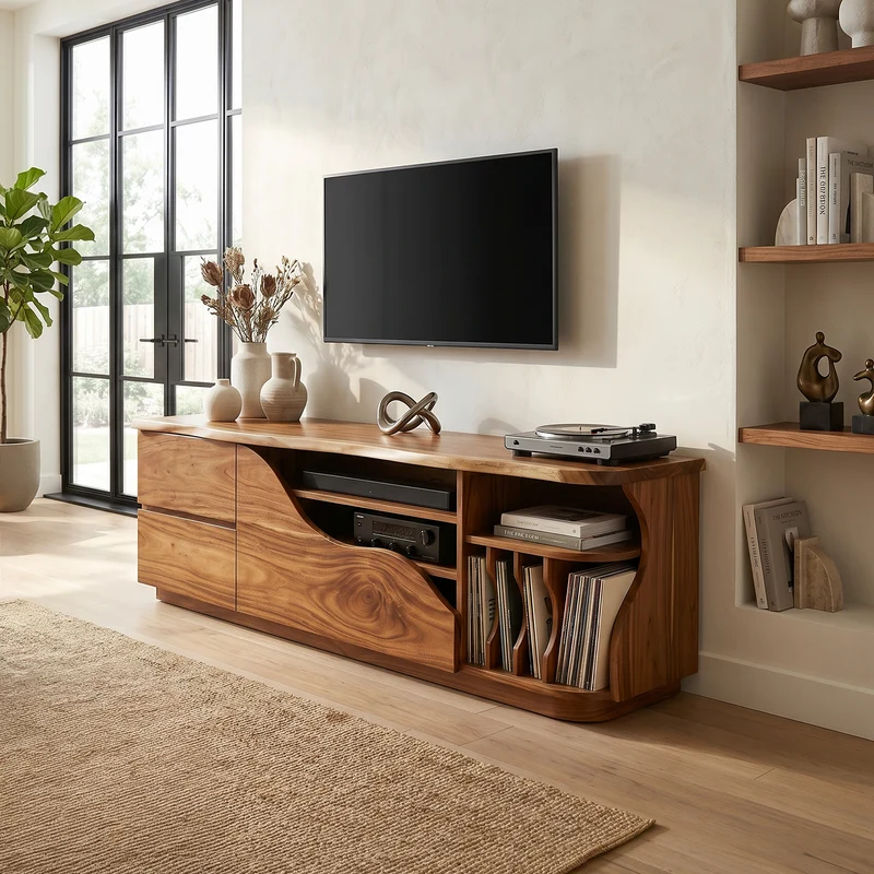 Organic Modern Media Console Vinyl Storage Cabinet SILDTTRTVC115
