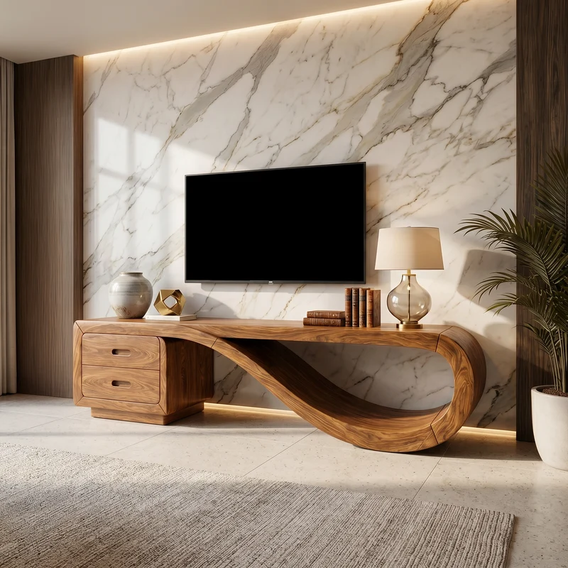 Luxury Sculptural Media Console Marble Accent Wall SILDTTRTVC120