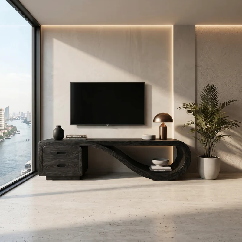 Luxury Sculptural Media Console Marble Accent Wall SILDTTRTVC120